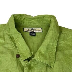 Tommy Bahama Mens XXL Lime Green 100% Linen Jacquard Palm Tree Camp Shirt